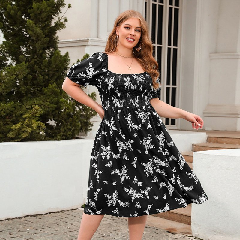 Women's Plus Size Floral Smocked Midi Dress – 4 Colors, XL - 4XL - Premium Dresses for sale