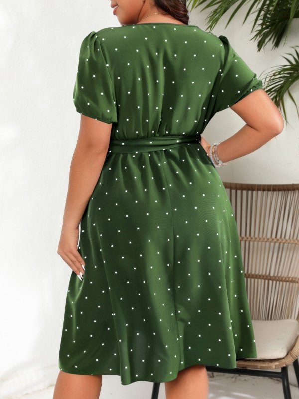 Women's Plus Size Polka Dot Puff Sleeve Midi Dress – 4 Colors, 0XL - 4XL - Premium Dresses for sale