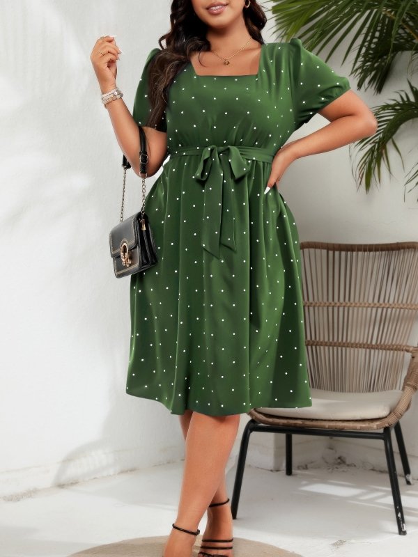 Women's Plus Size Polka Dot Puff Sleeve Midi Dress – 4 Colors, 0XL - 4XL - Premium Dresses for sale
