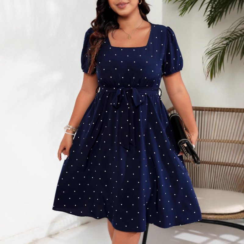 Women's Plus Size Polka Dot Puff Sleeve Midi Dress – 4 Colors, 0XL - 4XL - Premium Dresses for sale