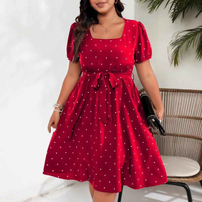 Women's Plus Size Polka Dot Puff Sleeve Midi Dress – 4 Colors, 0XL - 4XL - Premium Dresses for sale
