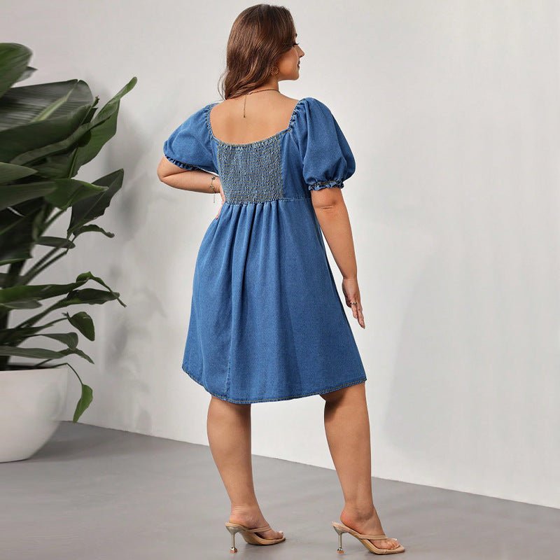 Women's Plus Size Puff Sleeve Smocked Denim Dress – 1XL - 5XL - Premium Dresses for sale