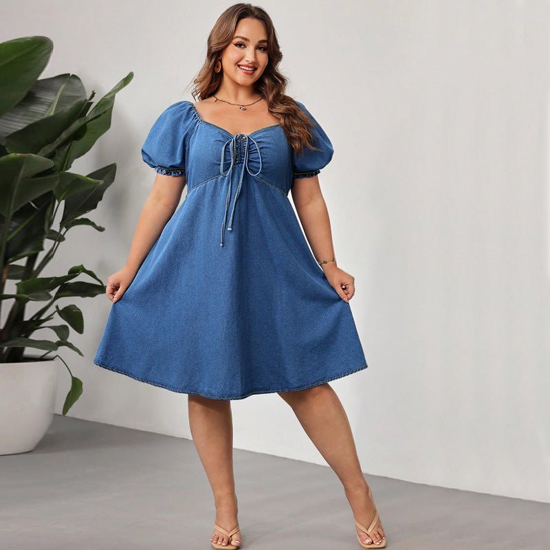 Women's Plus Size Puff Sleeve Smocked Denim Dress – 1XL - 5XL - Premium Dresses for sale
