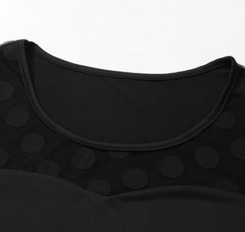 Women's Polka Dot Chiffon Top – Scoop Neck Long Sleeve - Premium Activewear for sale
