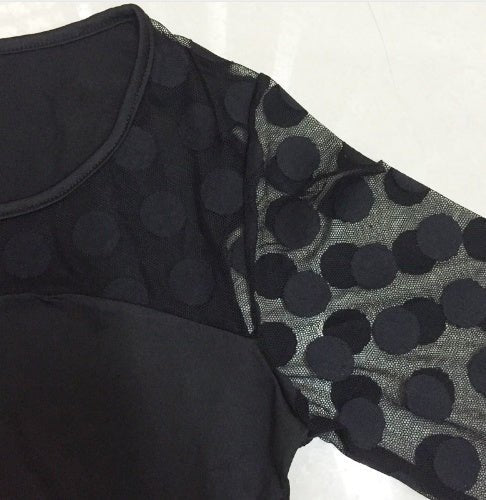 Women's Polka Dot Chiffon Top – Scoop Neck Long Sleeve - Premium Activewear for sale