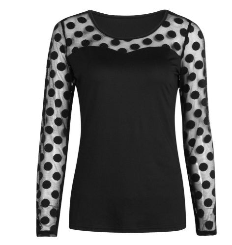 Women's Polka Dot Chiffon Top – Scoop Neck Long Sleeve - Premium Activewear for sale