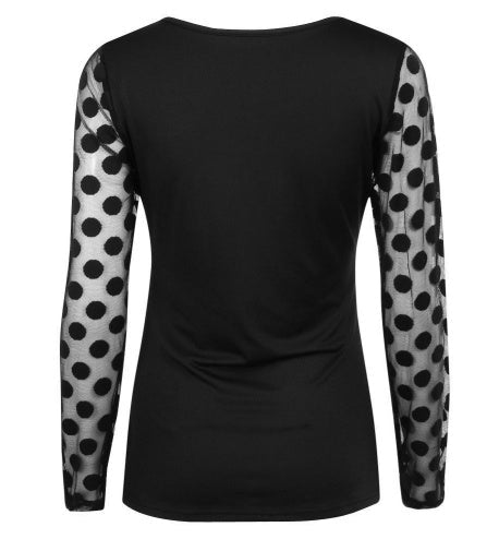 Women's Polka Dot Chiffon Top – Scoop Neck Long Sleeve - Premium Activewear for sale