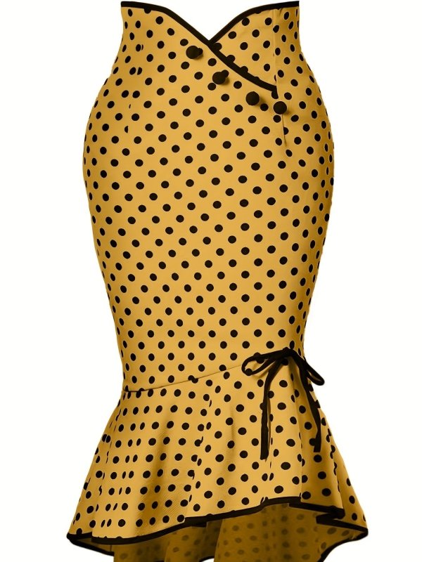 Women's Polka Dot Fishtail Skirt – Slim Fit with Ruffle Detail - Premium Activewear for sale