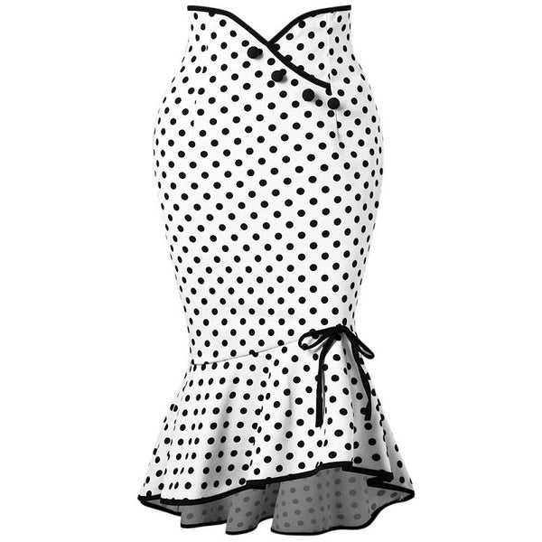 Women's Polka Dot Fishtail Skirt – Slim Fit with Ruffle Detail - Premium Activewear for sale