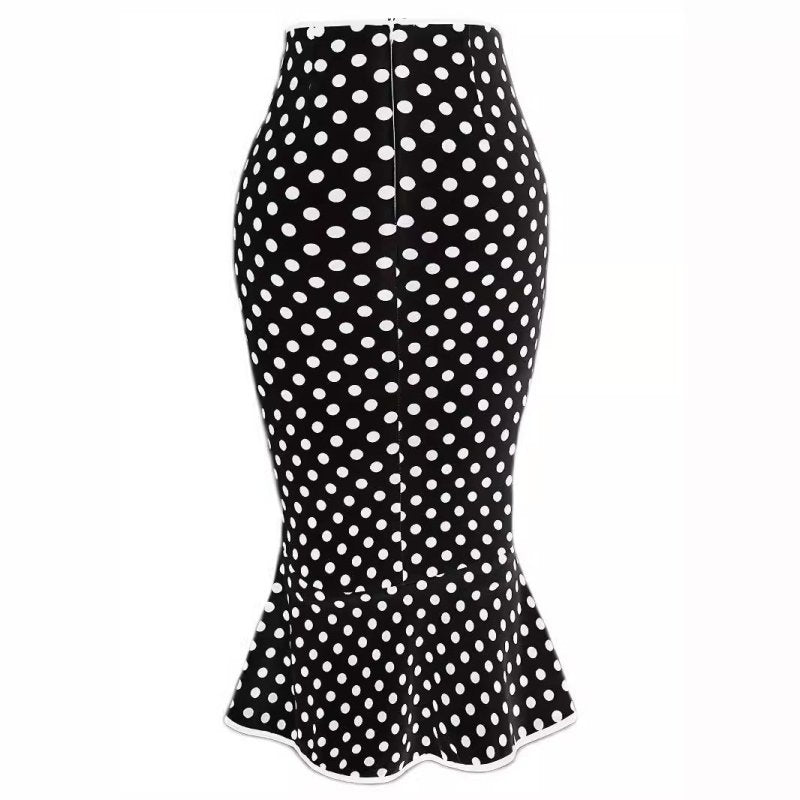 Women's Polka Dot Fishtail Skirt – Slim Fit with Ruffle Detail - Premium Activewear for sale