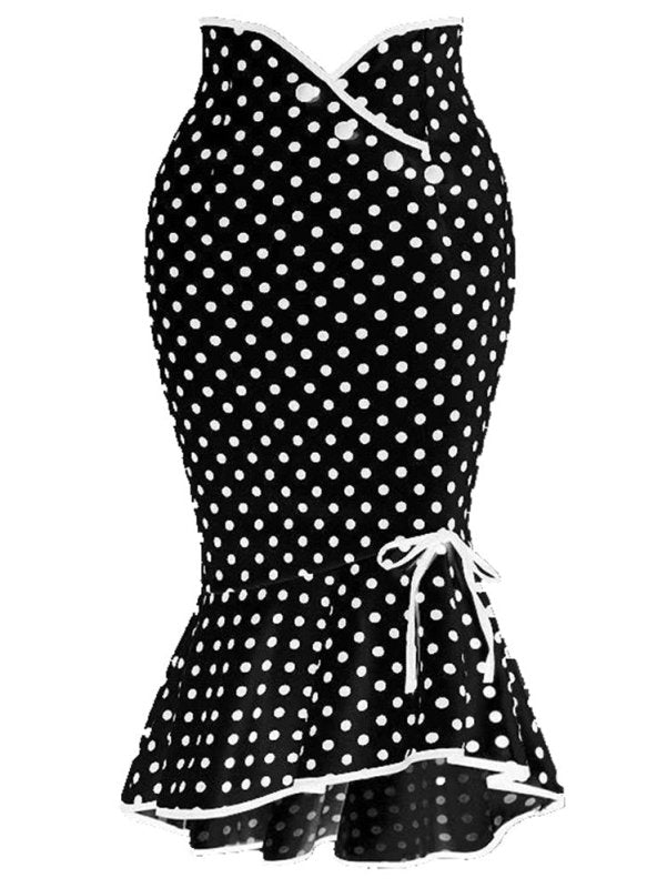 Women's Polka Dot Fishtail Skirt – Slim Fit with Ruffle Detail - Premium Activewear for sale