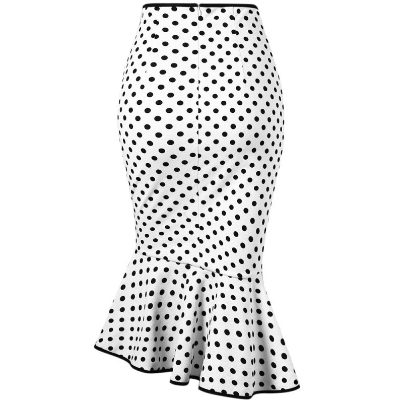 Women's Polka Dot Fishtail Skirt – Slim Fit with Ruffle Detail - Premium Activewear for sale