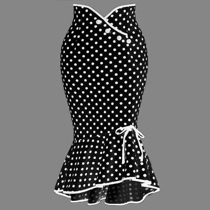 Women's Polka Dot Fishtail Skirt – Slim Fit with Ruffle Detail - Premium Activewear for sale