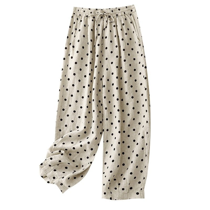 Women's Polka Dot Harem Pants – Cotton Linen Elastic Waist - Premium Activewear for sale