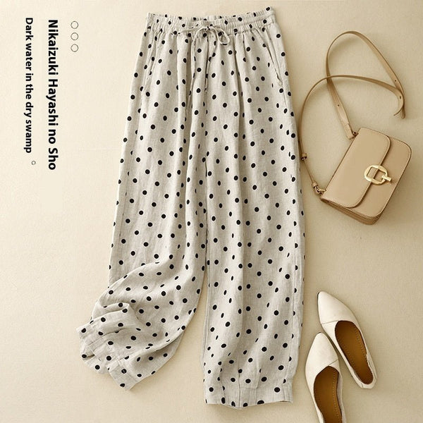 Women's Polka Dot Harem Pants – Cotton Linen Elastic Waist - Premium Activewear for sale