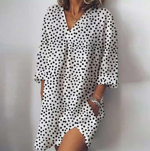 Women's Polka Dot Midi Dress – V - Neck Loose Fit - Premium Activewear for sale