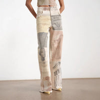Women's Printed Wide Leg Denim Trousers – Retro Loose High Rise Jean Pants - Premium for sale