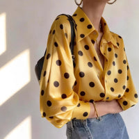 Women's Satin Polka Dot Shirt – Long Sleeve Cardigan Style - Premium Activewear for sale