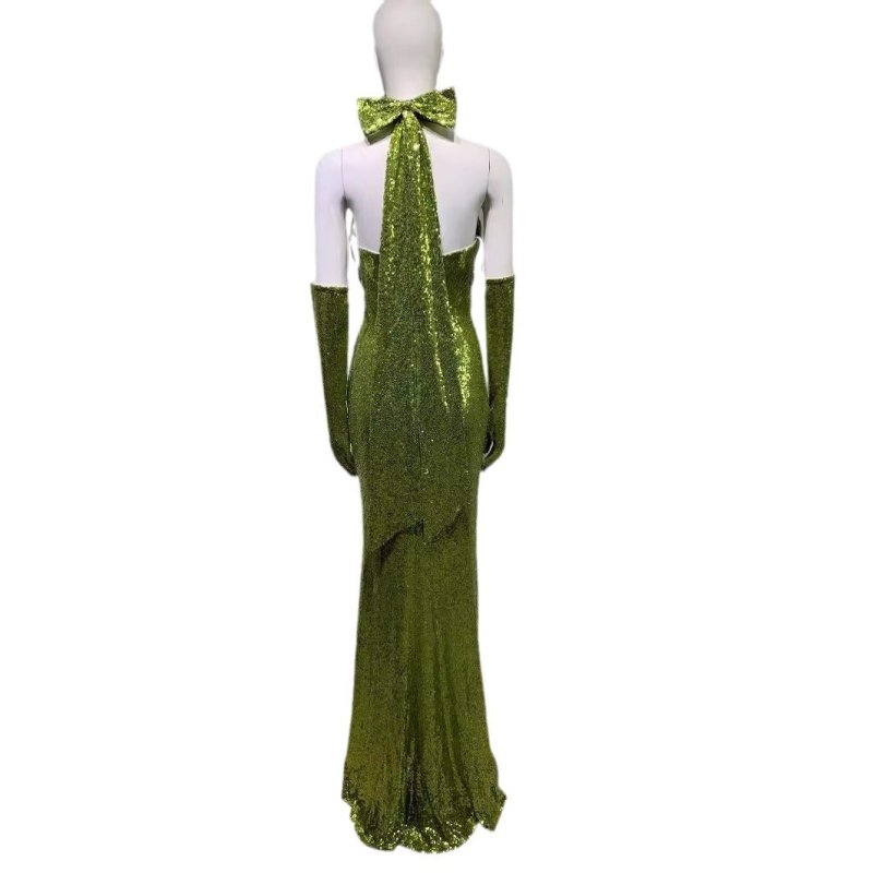Women's Sequin Halter Hollow - Out Mini Dress with Gloves - Premium Dress for sale