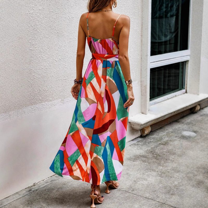 Women's Sleeveless High Waist A - Line Maxi Dress – Red & Green Print - Premium Activewear for sale