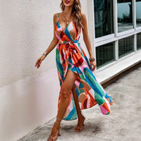 Women's Sleeveless High Waist A - Line Maxi Dress – Red & Green Print - Premium Activewear for sale