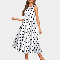 Women's Sleeveless Polka Dot Dress – Mid Waist Summer Style - Premium Activewear for sale