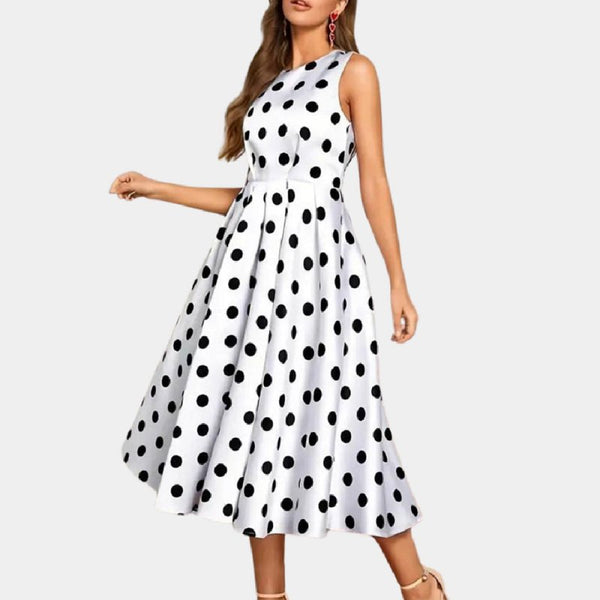 Women's Sleeveless Polka Dot Dress – Mid Waist Summer Style - Premium Activewear for sale