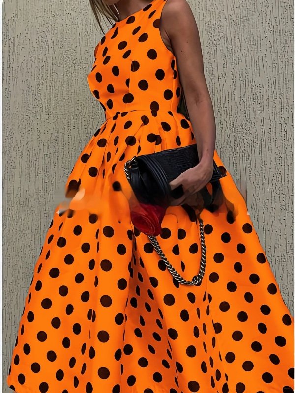 Women's Sleeveless Polka Dot Dress – Mid Waist Summer Style - Premium Activewear for sale