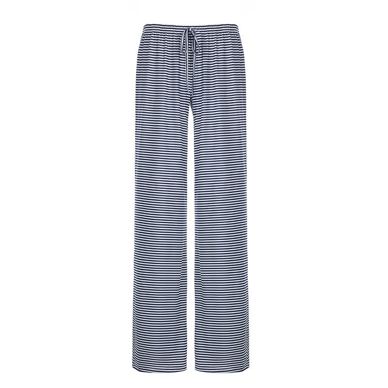 Women's Striped Print Trousers Y2K Fashion Casual Lace Up Home Straight Wide - leg Pants - Premium Activewear for sale