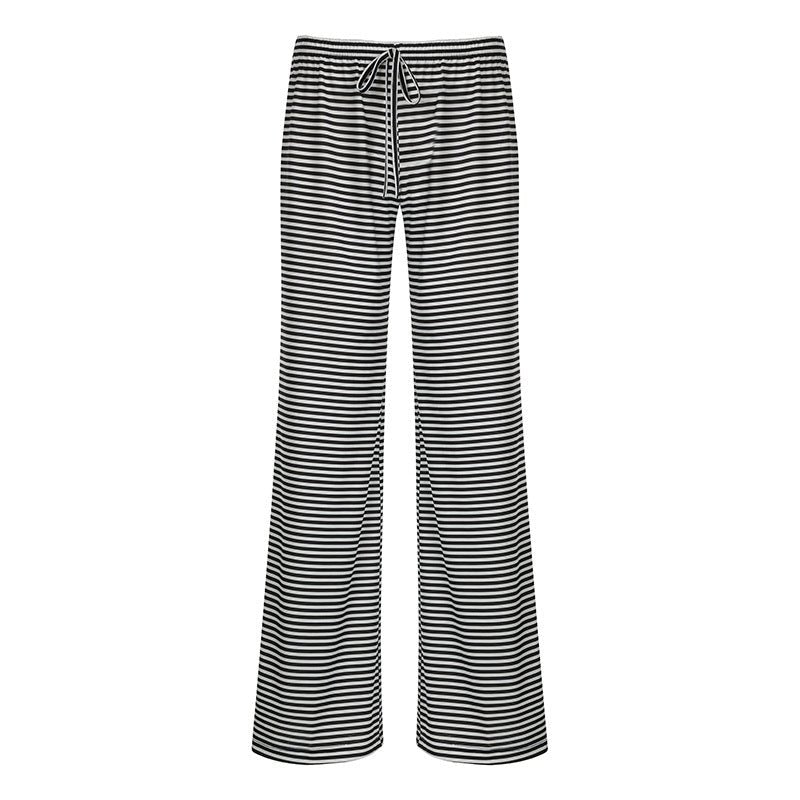 Women's Striped Print Trousers Y2K Fashion Casual Lace Up Home Straight Wide - leg Pants - Premium Activewear for sale