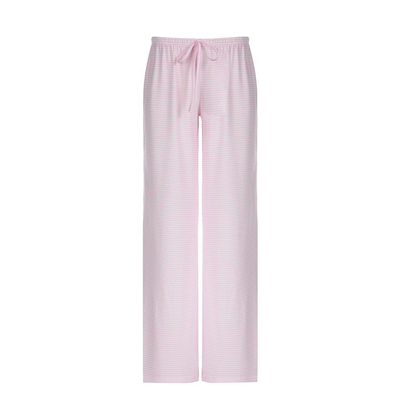 Women's Striped Print Trousers Y2K Fashion Casual Lace Up Home Straight Wide - leg Pants - Premium Activewear for sale