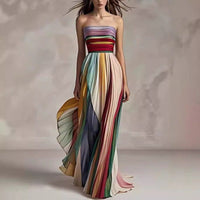 Women's Striped Tube Top Backless Swing Maxi Dress – High Waist A - Line - Premium Activewear for sale