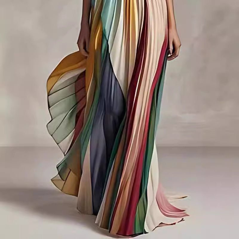 Women's Striped Tube Top Backless Swing Maxi Dress – High Waist A - Line - Premium Activewear for sale