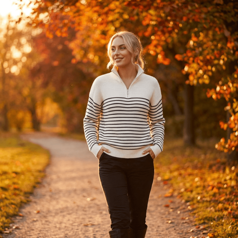 Women's Striped Turtleneck Knit Sweater lifestyle - Madragora