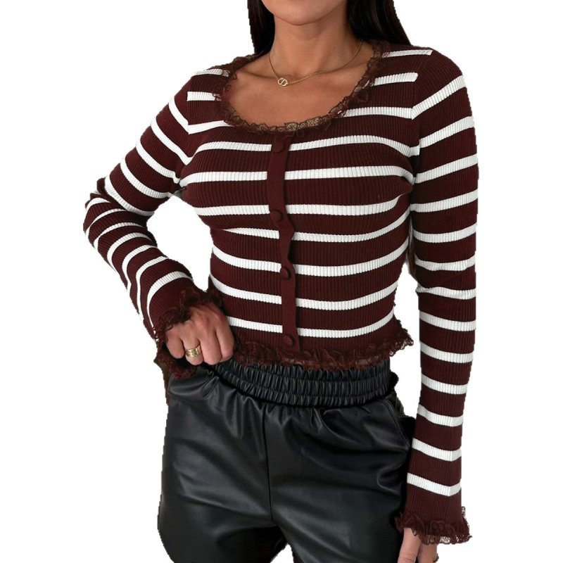 Y2K Chic Striped Knitted Top - Slim Fit Casual Sweater Women - Premium Activewear for sale