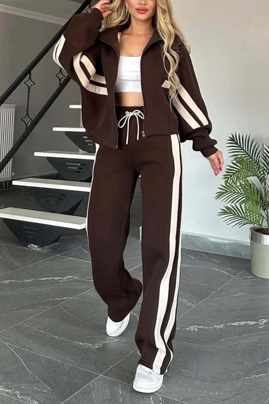 Y2K Striped Zip Top Jacket - Casual Sportswear Track Suit Women - Premium Activewear for sale