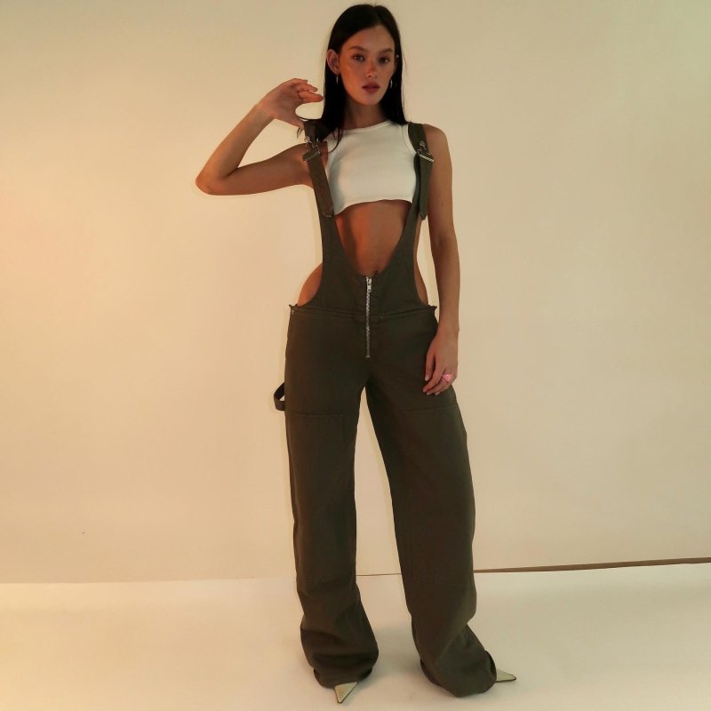 Y2K Zipper Denim Overalls - Loose Suspender Jumpsuit Streetwear - Premium Activewear for sale