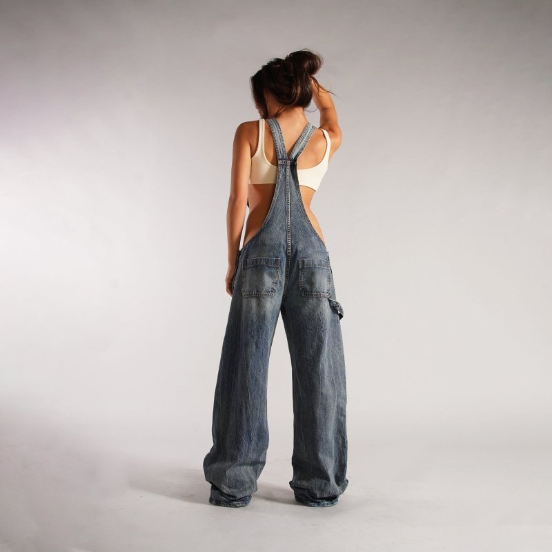 Y2K Zipper Denim Overalls - Loose Suspender Jumpsuit Streetwear - Premium Activewear for sale