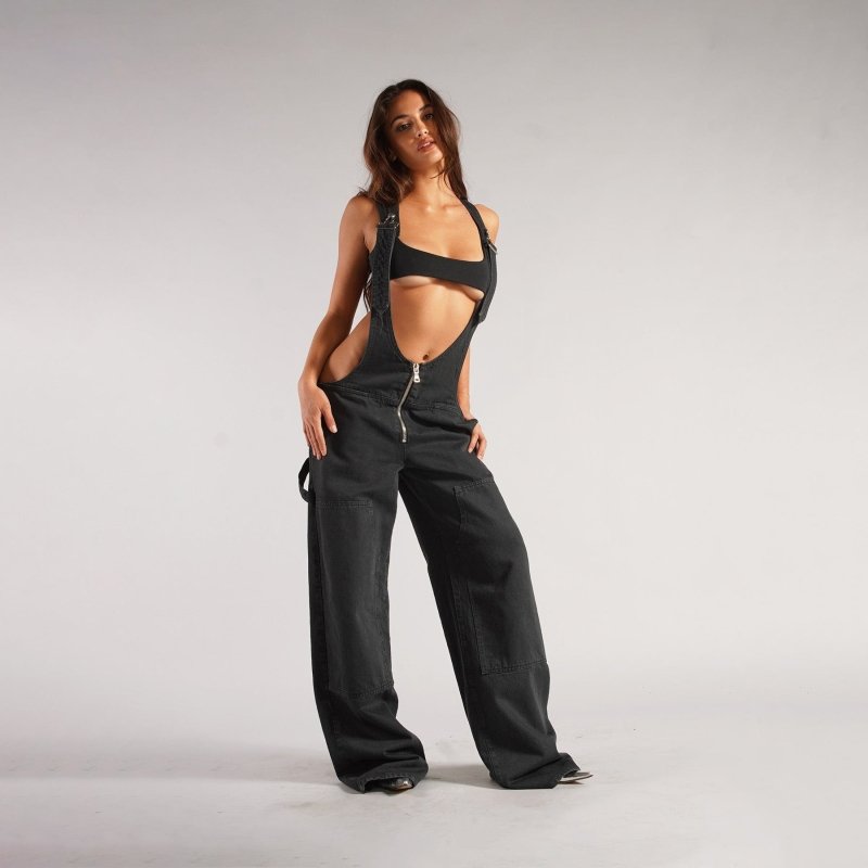 Y2K Zipper Denim Overalls - Loose Suspender Jumpsuit Streetwear - Premium Activewear for sale