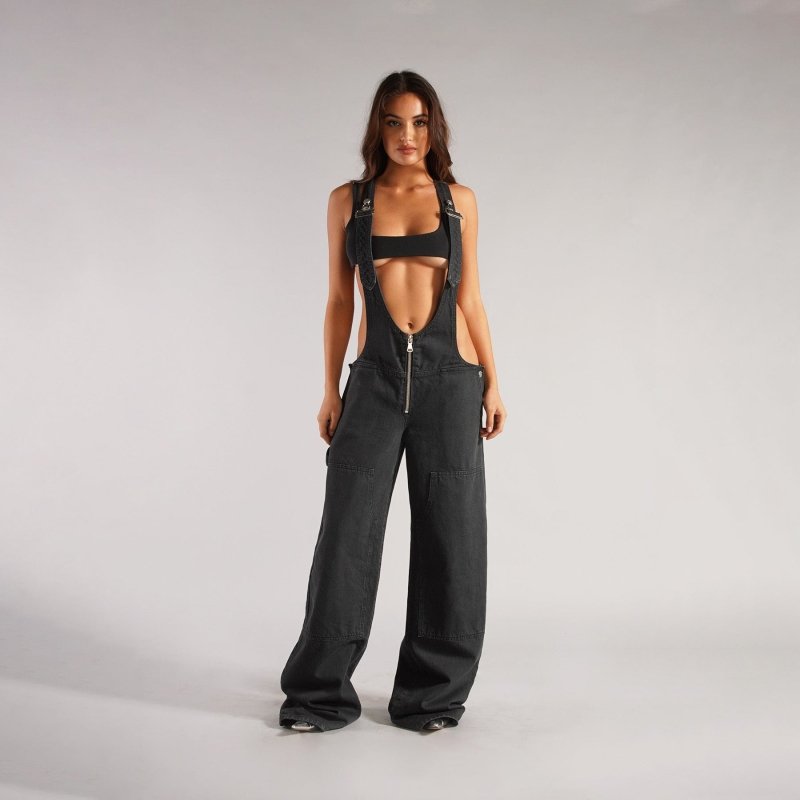 Y2K Zipper Denim Overalls - Loose Suspender Jumpsuit Streetwear - Premium Activewear for sale