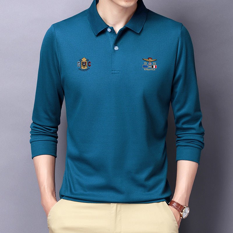2021 autumn new embroidery men Polo shirt young Korean version of loose lapel lead long-sleeved T-shirt men's clothing