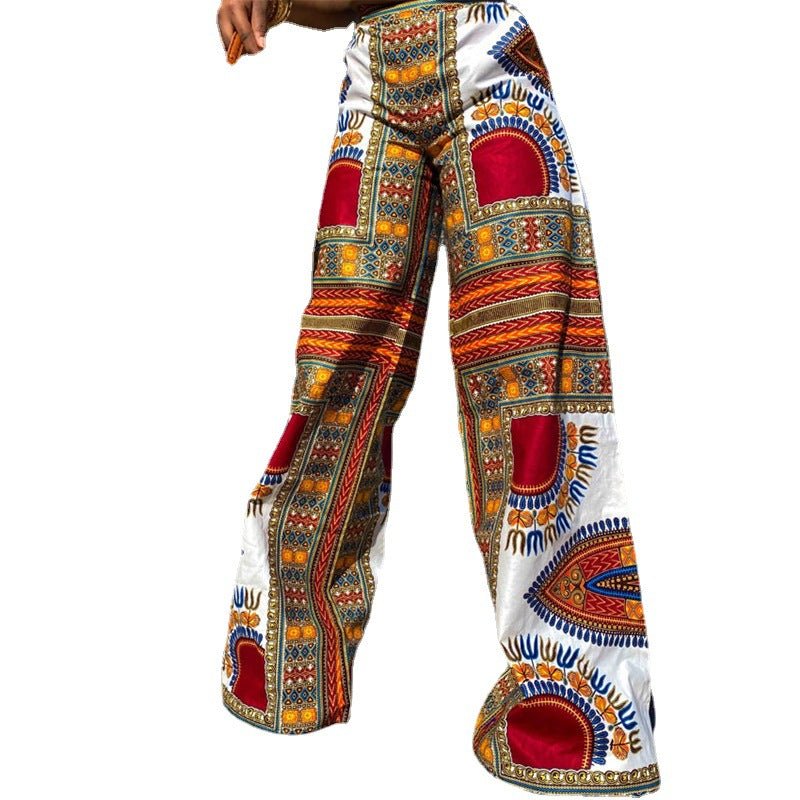 2022 spring and summer new Bohemian printed trousers with pockets casual pants women loose high waist wide leg pants women