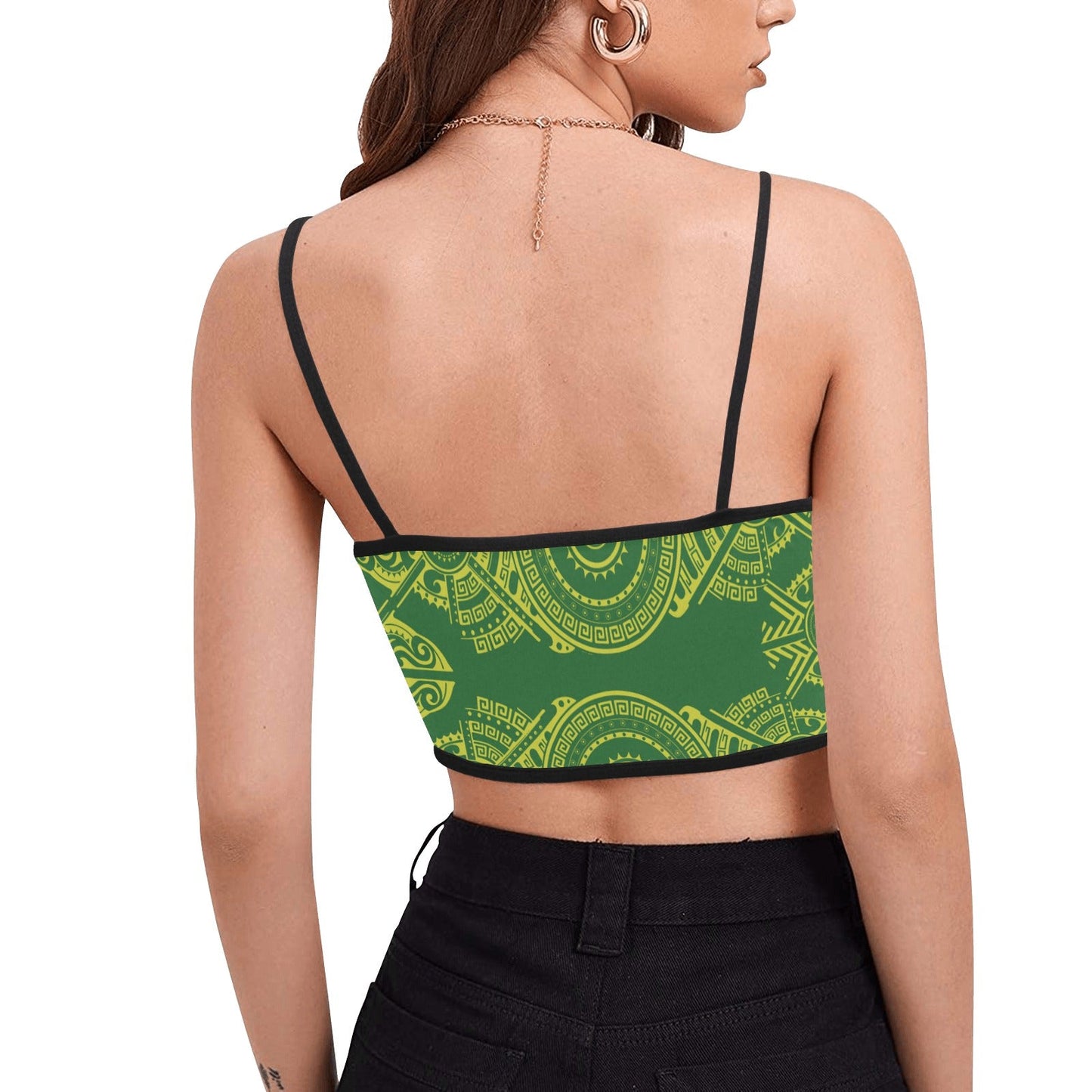 Women's Spaghetti Strap Crop Top (ModelT67) - Maori graphic style pattern