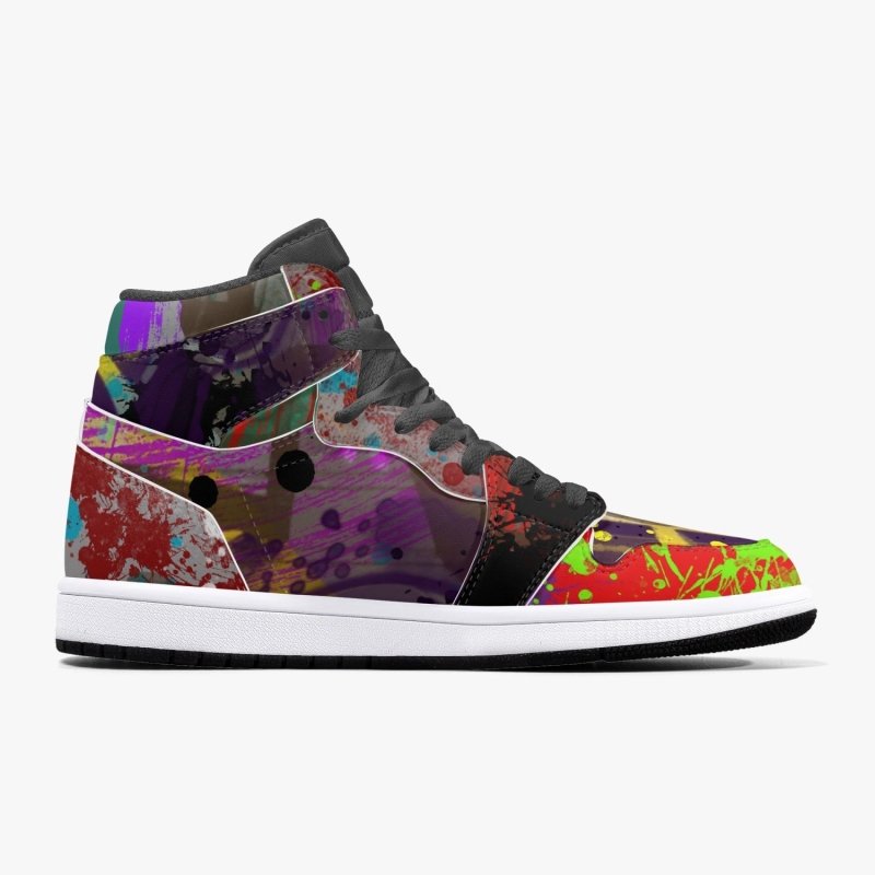 352. New Black High-Top Leather Sneakers - Graffiti style