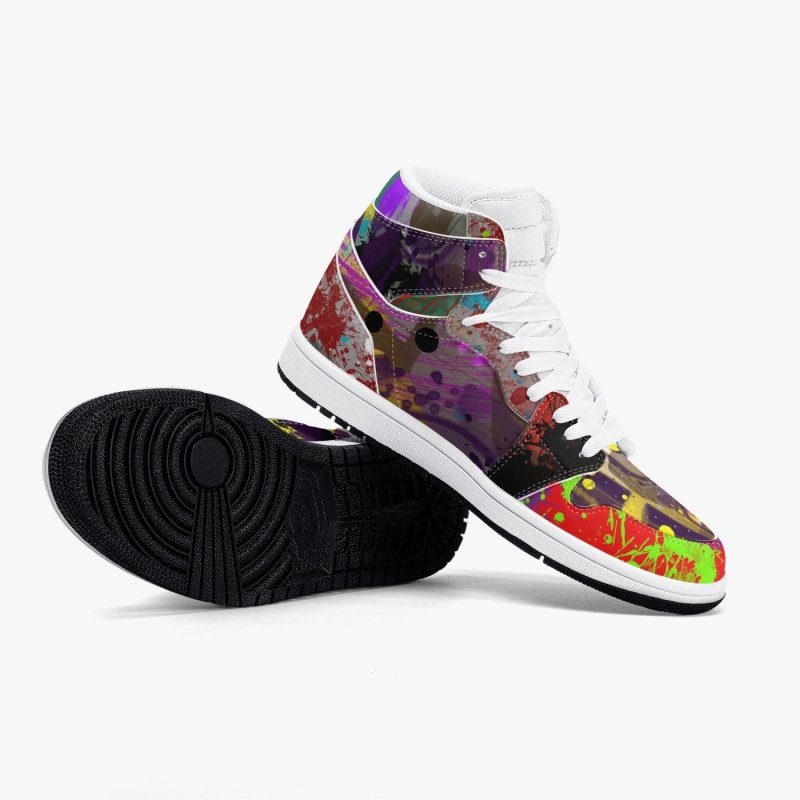 352. New Black High-Top Leather Sneakers - Graffiti style