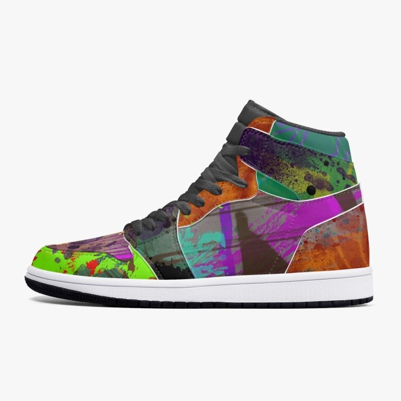 352. New Black High-Top Leather Sneakers - Graffiti style