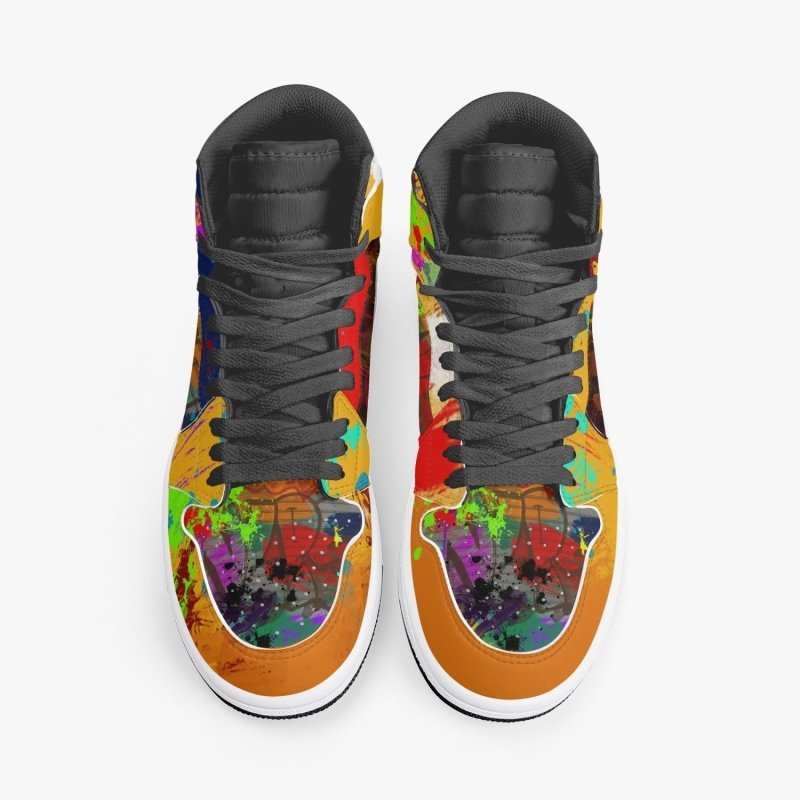 352. New Black High-Top Leather Sneakers - Graffiti style