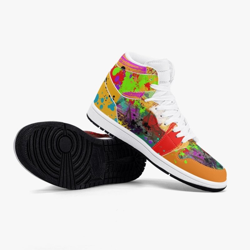 352. New Black High-Top Leather Sneakers - Graffiti style