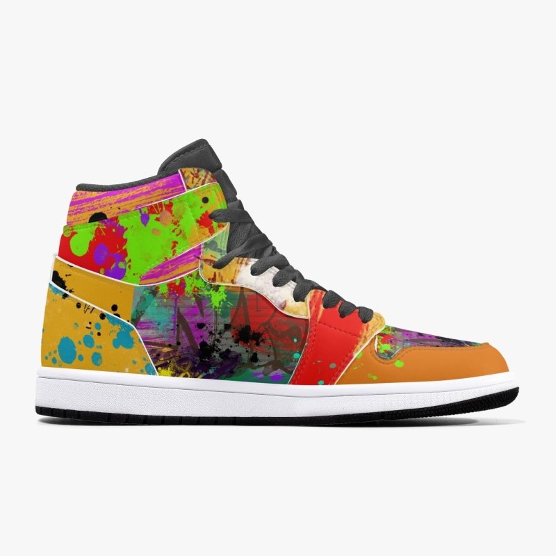 352. New Black High-Top Leather Sneakers - Graffiti style