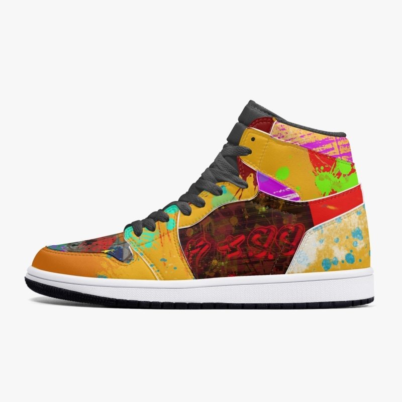 352. New Black High-Top Leather Sneakers - Graffiti style